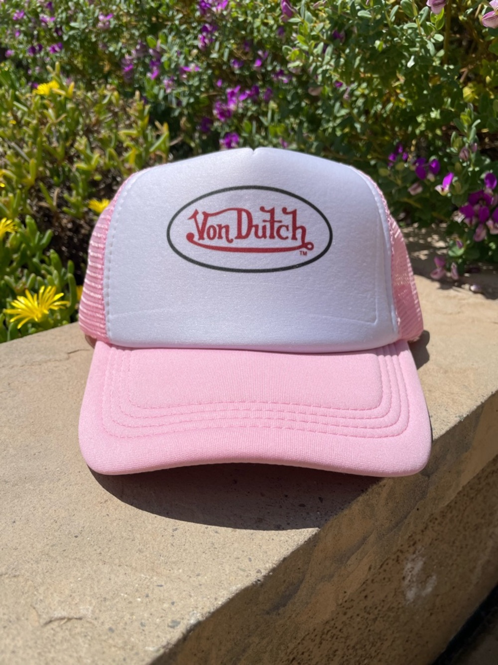 Von Dutch Baby Pink and White Snapback Trucker Hat